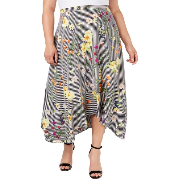 Calvin Klein Womens Plus Midi Skirt Striped A-Line - Picture 2 of 2